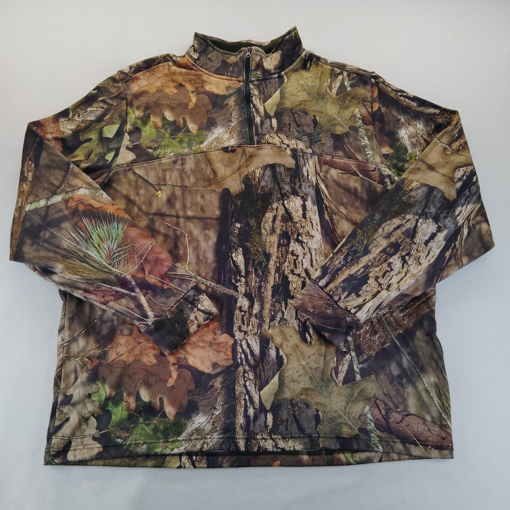 Under Armour Pullover Mens XL Brown Excellent Mossy Oak Camo Quarter Zip Fleece